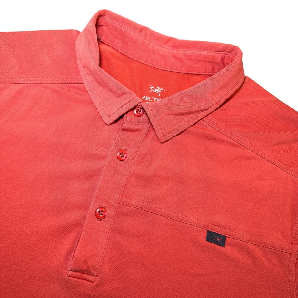 Arcteryx Mens XL Short Sleeve Polo Shirt Rust Red Stretch Performance Casual